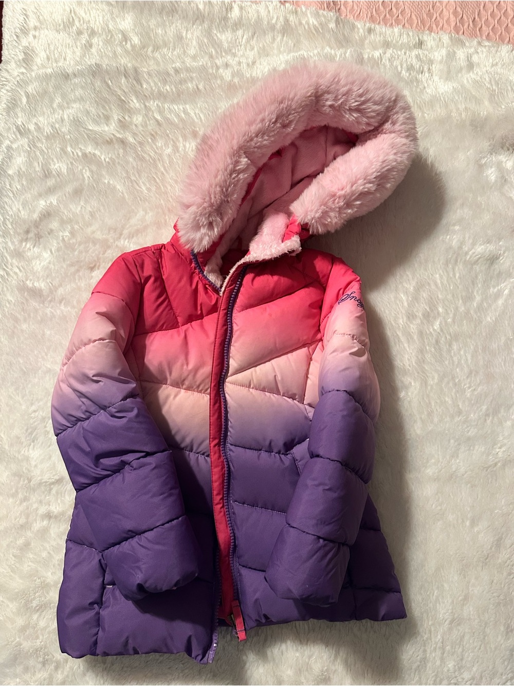 Snozu Girls Pink Faux-Fur Lined Puffer Jacket